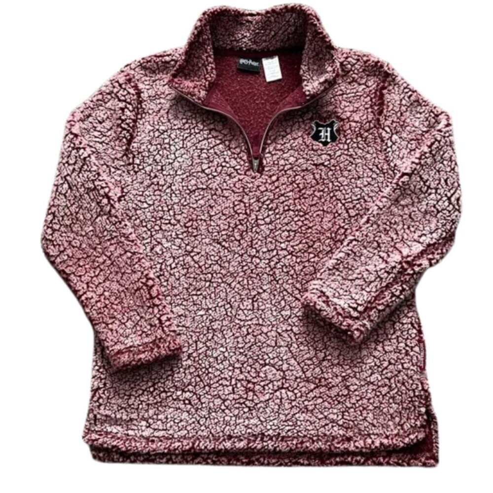 Harry Potter Hogwarts Burgundy Sherpa 1/4-Zip Pullover Sherpa Sweatshirt Youth S